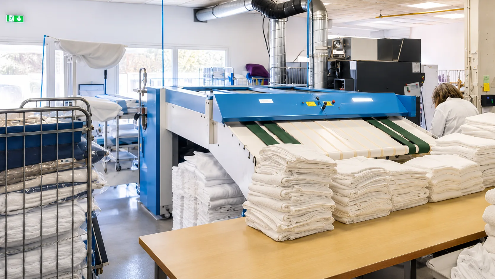 Organisation d’une blanchisserie professionnelle avec du linge préparé pour livraison